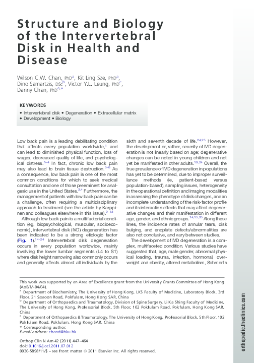 (PDF) Structure and Biology of the Intervertebral Disk in Health and ...