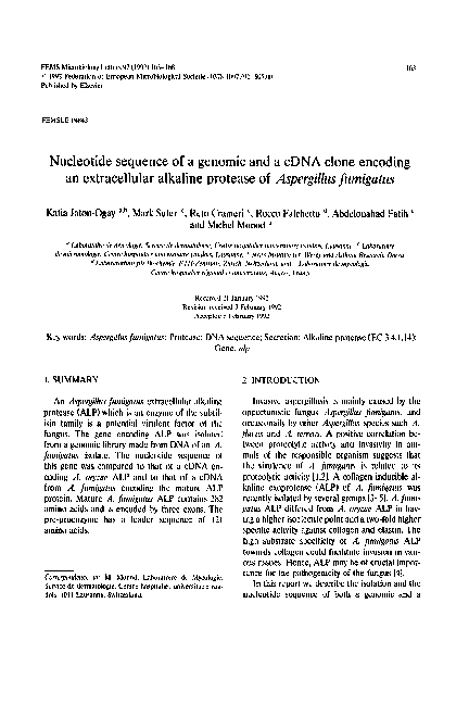 (PDF) Nucleotide sequence of a genomic and a cDNA clone encoding an ...