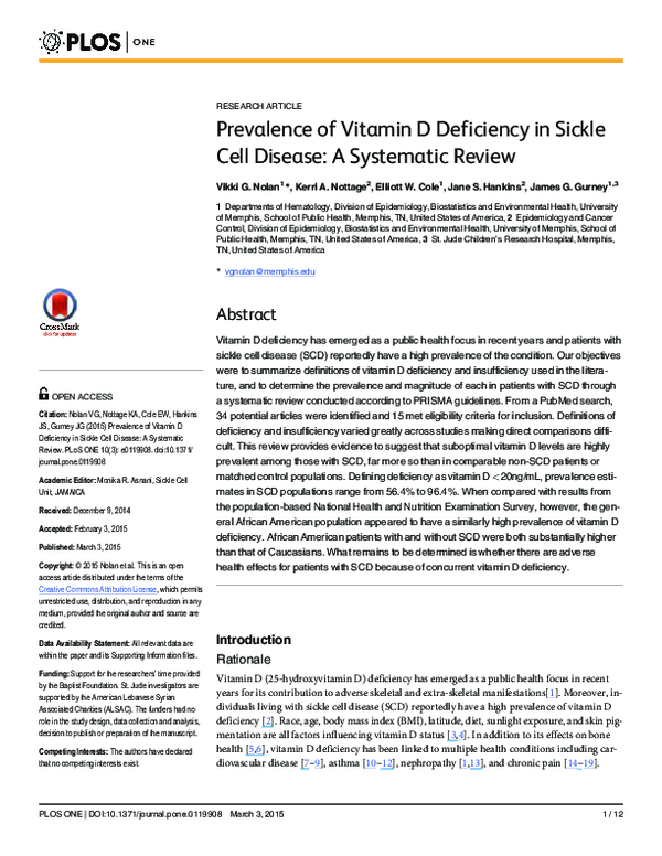 (PDF) Prevalence of vitamin d deficiency in sickle cell disease: a ...