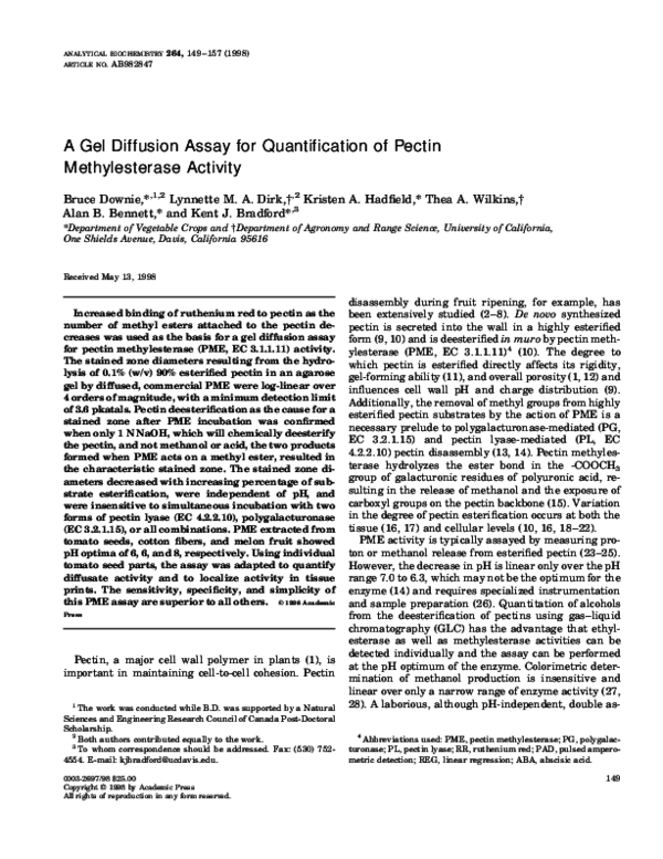 (PDF) A Gel Diffusion Assay for Quantification of Pectin Methylesterase