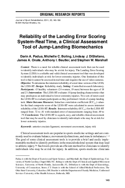 (PDF) Reliability of the landing error scoring system-real time, a ...