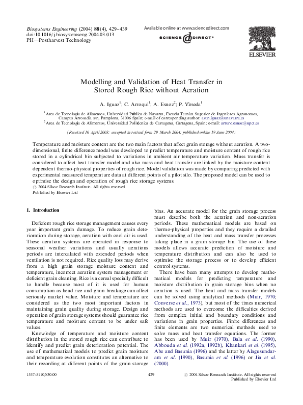 (PDF) Modelling and Validation of Heat Transfer in Stored Rough Rice ...