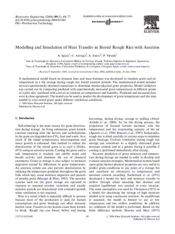 (PDF) Modelling and Simulation of Heat Transfer in Stored Rough Rice ...