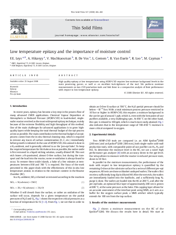 (PDF) Low temperature epitaxy and the importance of moisture control