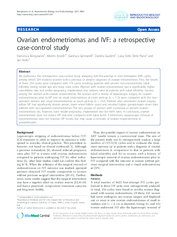 (PDF) Ovarian endometriomas and IVF: a retrospective case-control study