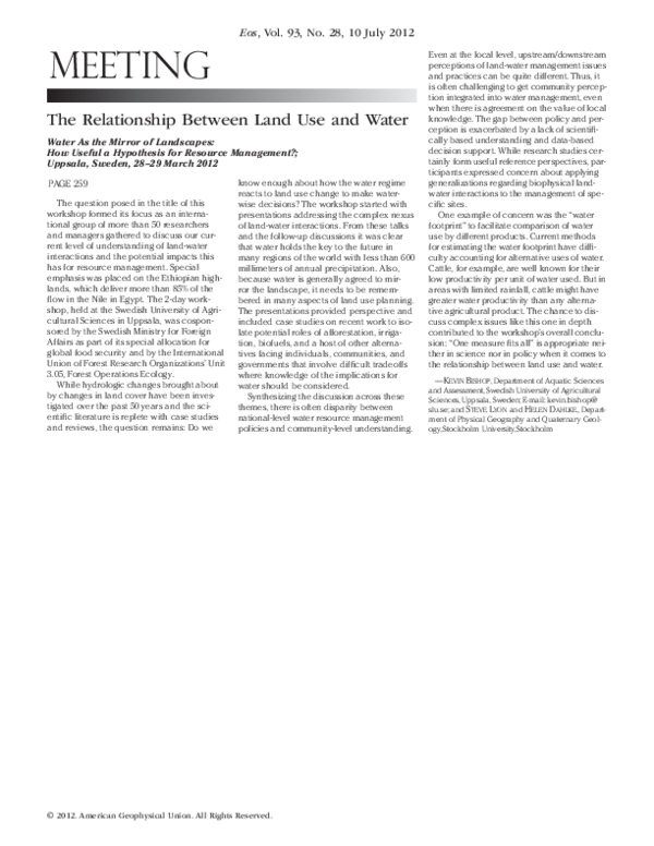 (PDF) The relationship between land use and water