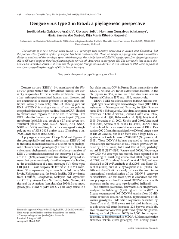(PDF) Dengue virus type 3 in Brazil: a phylogenetic perspective