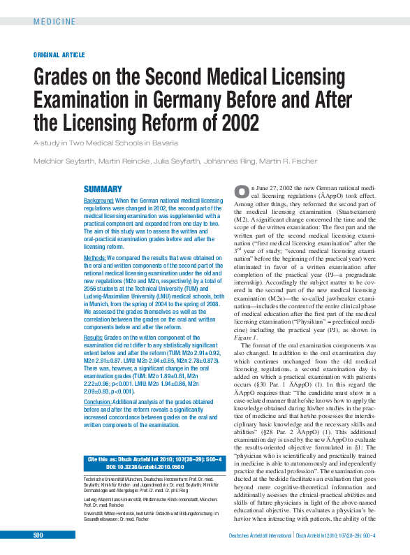 (PDF) Grades on the second medical licensing examination in Germany ...