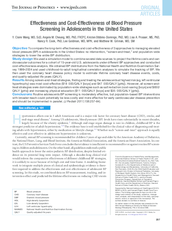 (PDF) Effectiveness and Cost-Effectiveness of Blood Pressure Screening ...