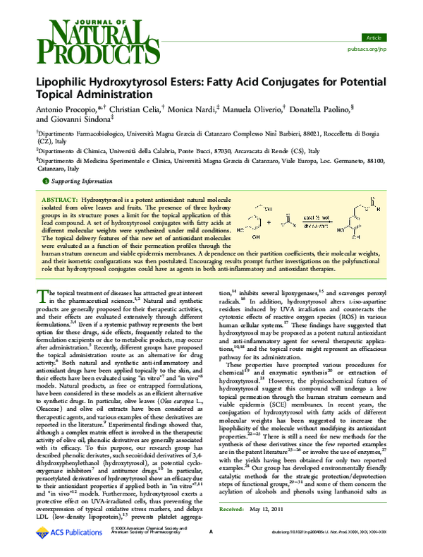 (PDF) Lipophilic Hydroxytyrosol Esters Fatty Acid Conjugates for