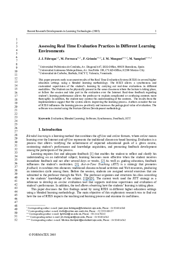 (PDF) Assessing Real Time Evaluation Practices in Different Learning ...