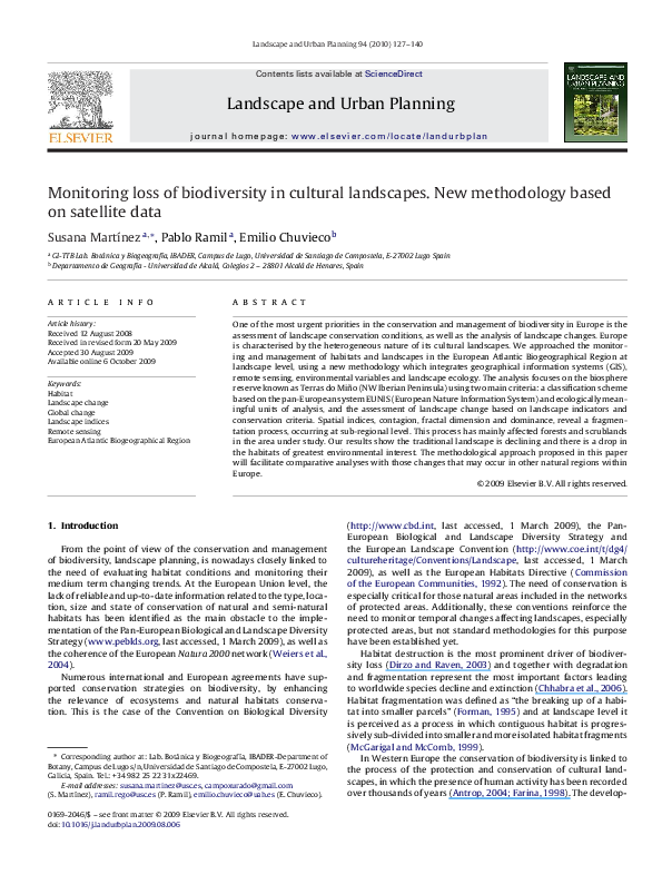 (PDF) Monitoring loss of biodiversity in cultural landscapes. New ...