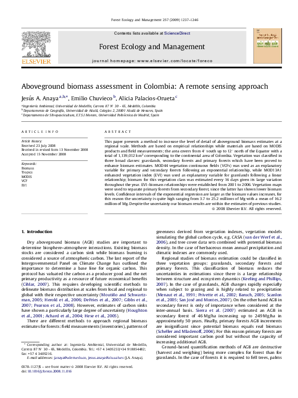(PDF) Aboveground biomass assessment in Colombia: A remote sensing approach