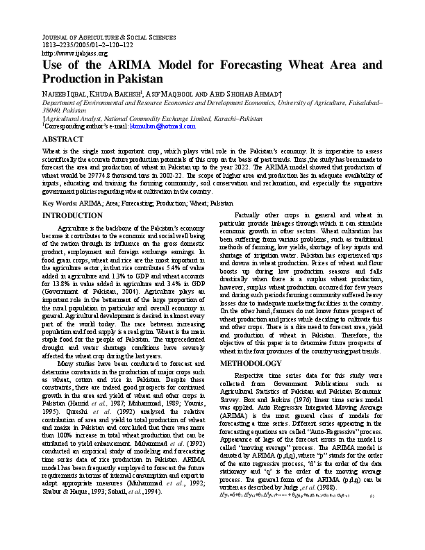 (PDF) Use of the ARIMA Model for Forecasting Wheat Area and Production ...