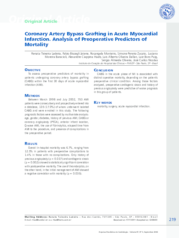 (PDF) Coronary artery bypass grafting in acute myocardial infarction ...