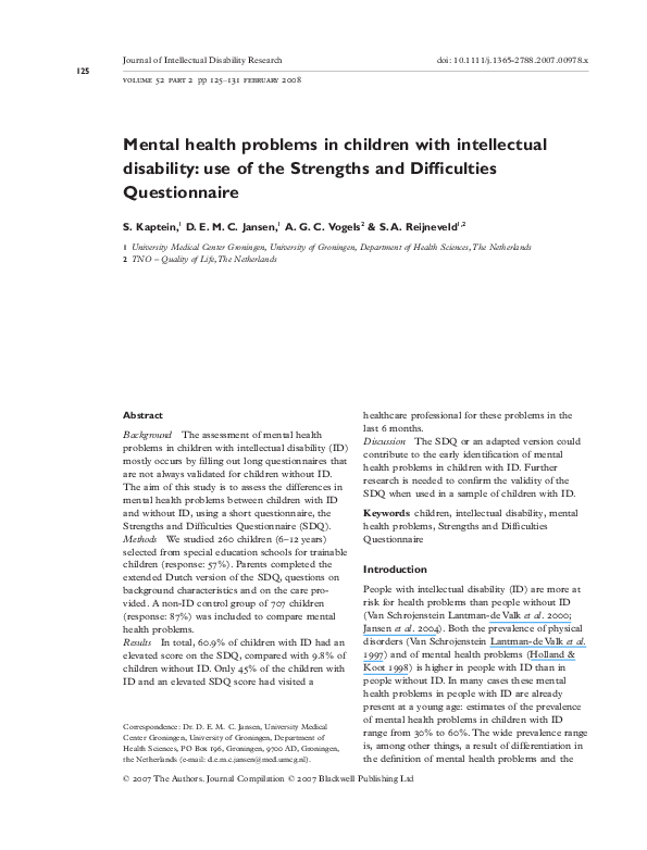 (PDF) Mental health problems in children with intellectual disability ...