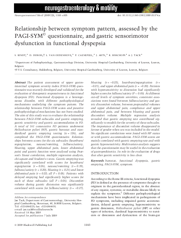 (PDF) Relationship between symptom pattern, assessed by the PAGI-SYM ...