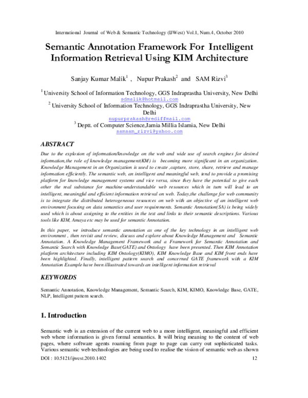 (PDF) Semantic Annotation Framework For Intelligent Information ...