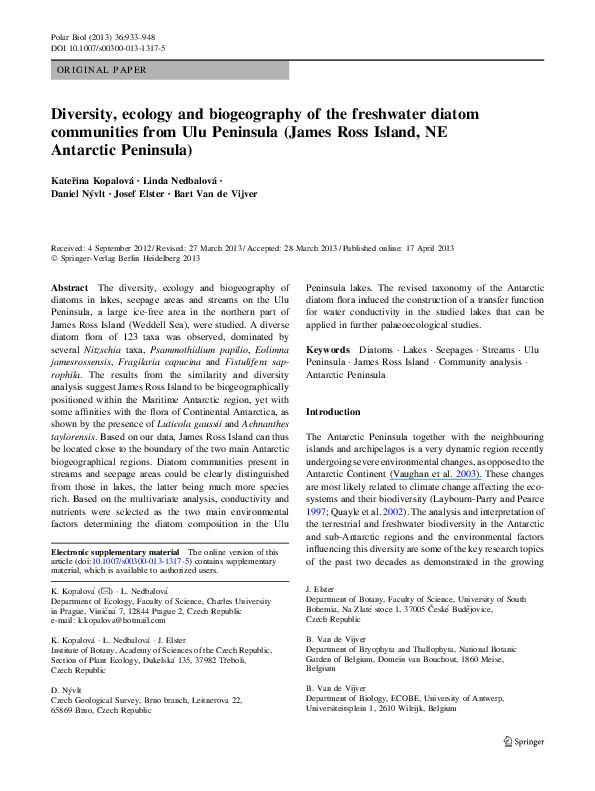 (PDF) Diversity, ecology and biogeography of the freshwater diatom ...