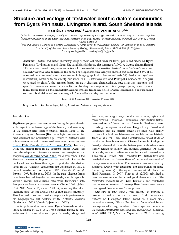 (PDF) Structure and ecology of freshwater benthic diatom communities ...