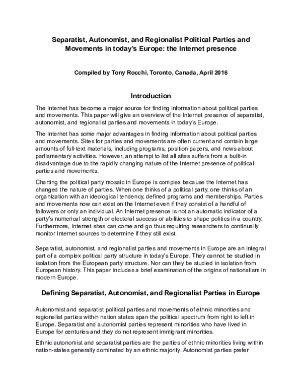 (DOC) Separatist, Autonomist, and Regionalist Political Parties in ...