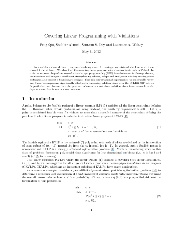 (PDF) Covering Linear Programming with Violations