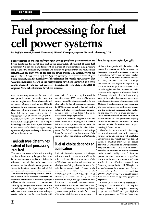 (PDF) Fuel processing for fuel cell power systems Shabbir Ahmed