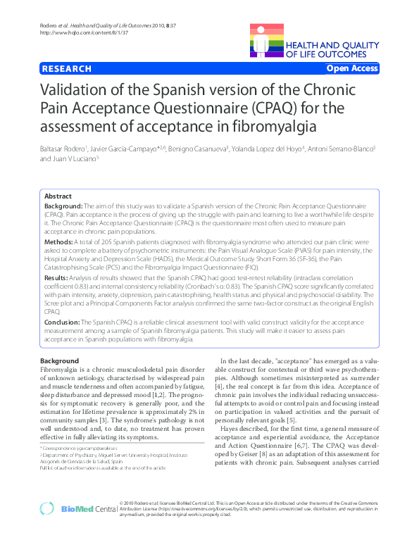 (PDF) Validation of the Spanish version of the Chronic Pain Acceptance ...