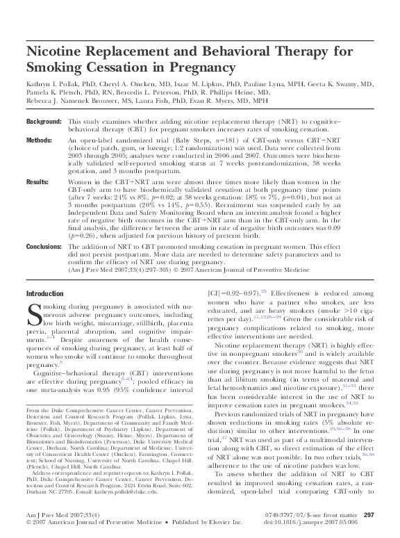 (PDF) Nicotine Replacement and Behavioral Therapy for Smoking Cessation ...