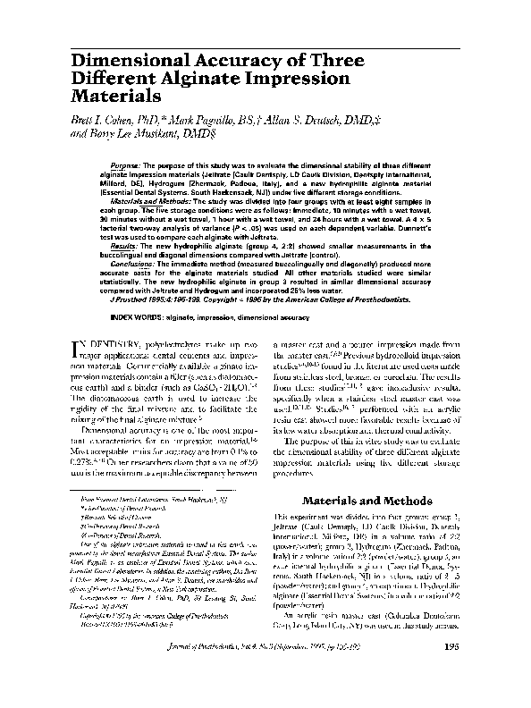 (PDF) Dimensional Accuracy of Three Different Alginate Impression