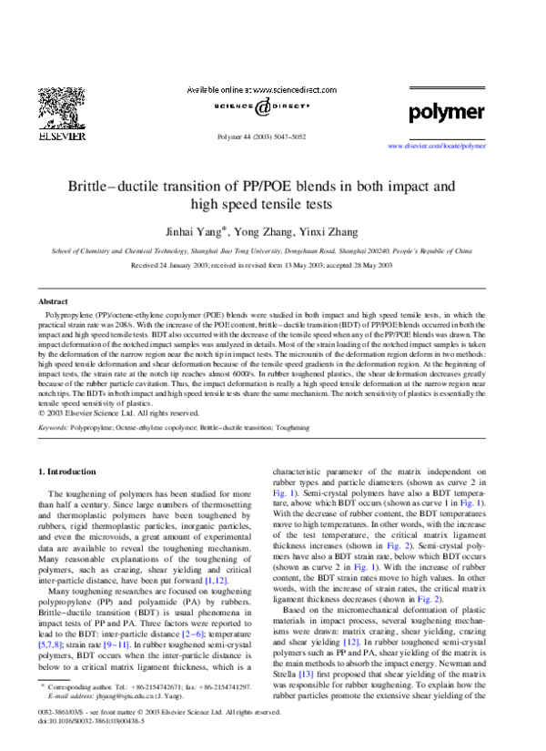 (PDF) Brittleductile transition of PP/POE blends in both impact and