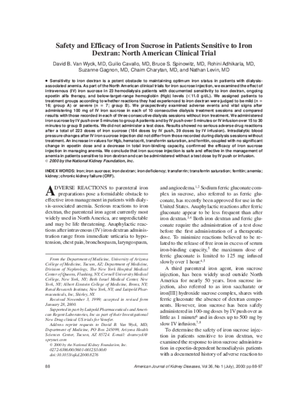 (PDF) Safety and efficacy of iron sucrose in patients sensitive to iron