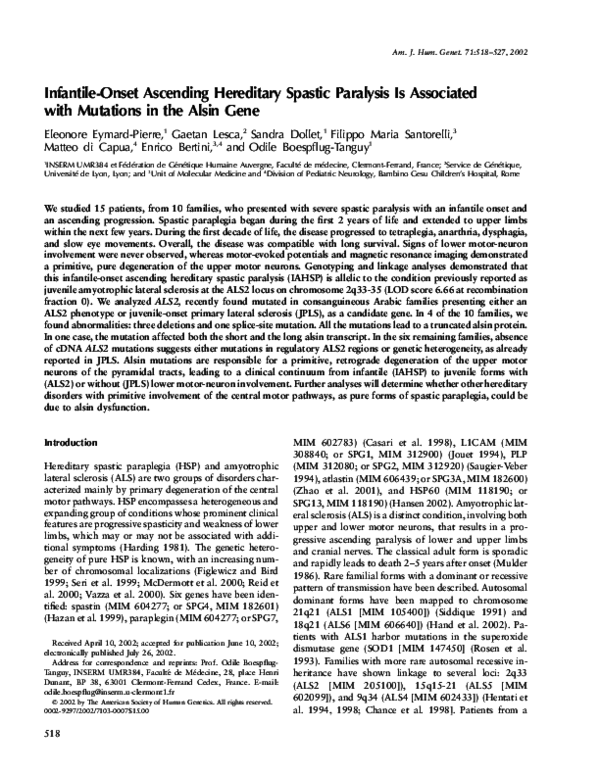 (PDF) Infantile-Onset Ascending Hereditary Spastic Paralysis Is ...