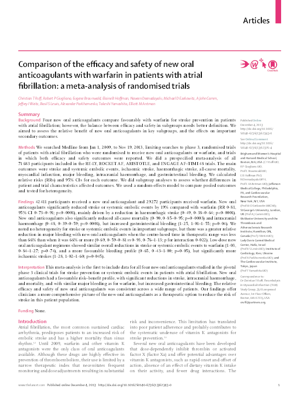 (PDF) Comparison of the efficacy and safety of new oral anticoagulants ...