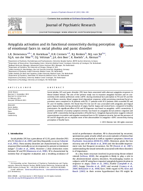 (PDF) Amygdala activation and its functional connectivity during ...