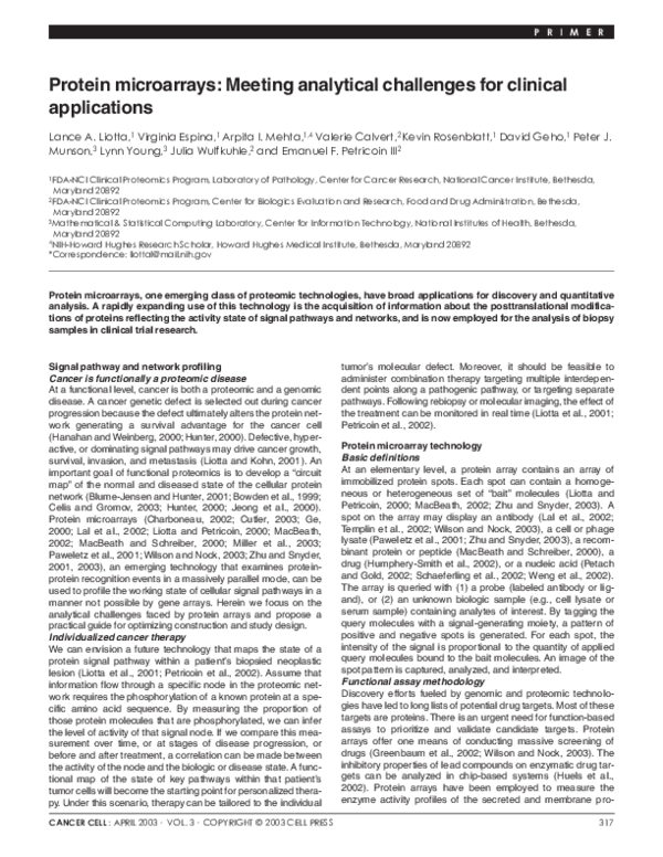 (PDF) Protein microarrays: Meeting analytical challenges for clinical ...