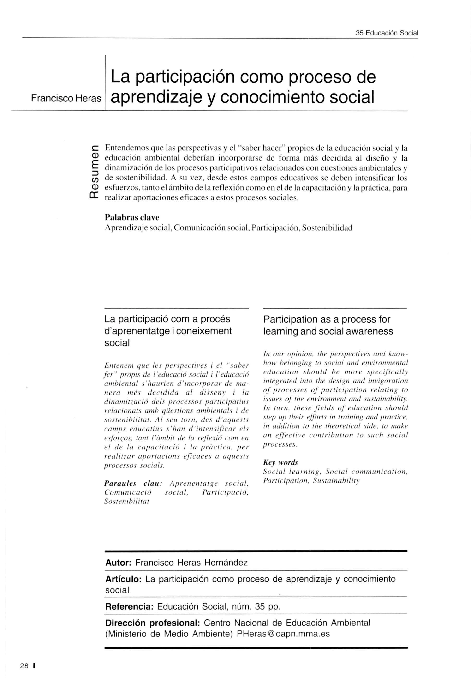 (PDF) La participación como proceso de aprendizaje y conocimiento social