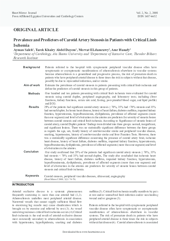 (PDF) Prevalence and predictors of carotid artery stenosis in patients ...