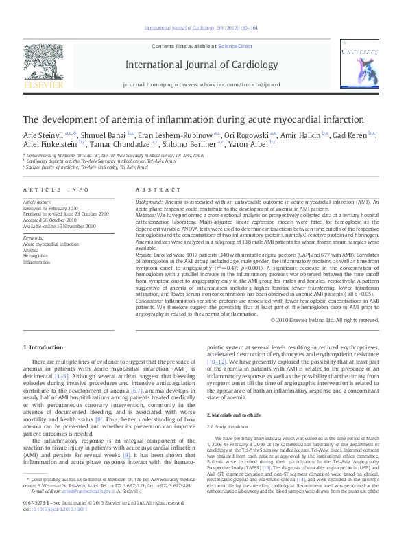 (PDF) The development of anemia of inflammation during acute myocardial ...