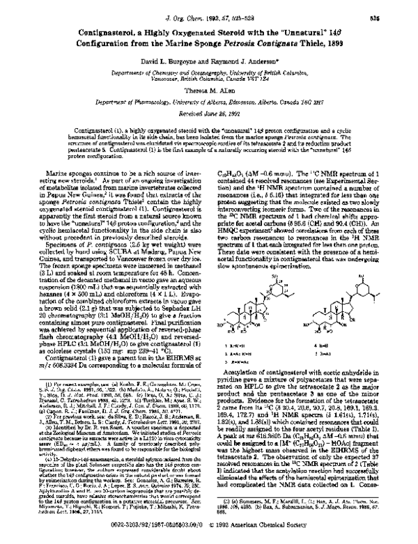 (PDF) Contignasterol, a highly oxygenated steroid with the unnatural 14 ...