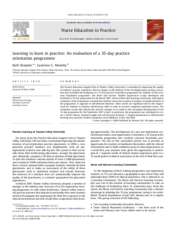 (PDF) Learning to learn in practice: An evaluation of a 35-day practice ...