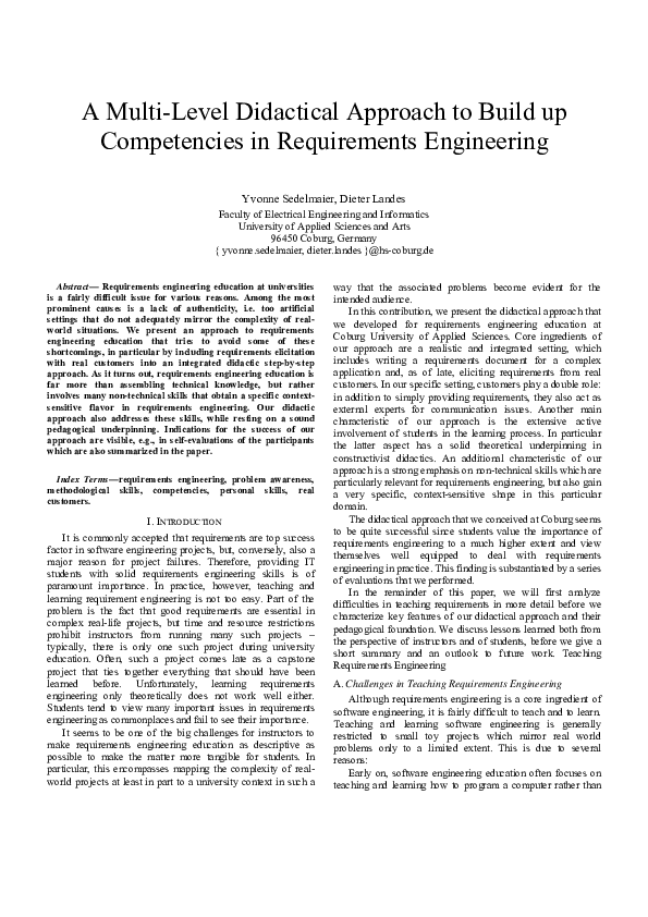 (PDF) A MultiLevel Didactical Approach to Build up Competencies in