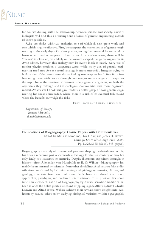 (PDF) Foundations of Biogeography: Classic Papers with Commentaries