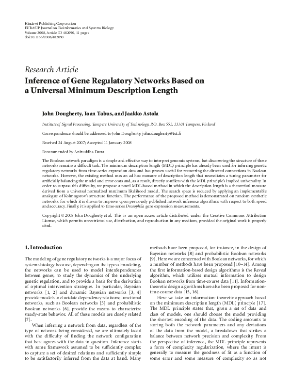 (PDF) Inference of Gene Regulatory Networks Based on a Universal ...
