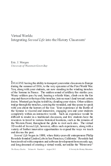 (PDF) Virtual Worlds: Integrating Second Life into the History Classroom