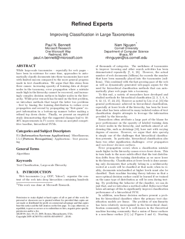 (PDF) Refined experts: improving classification in large taxonomies