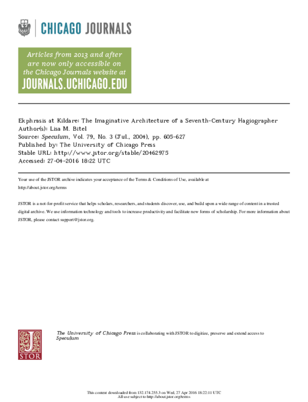 Ekphrasis at Kildare: The Imaginative Architecture of a Seventh-Century Hagiographer