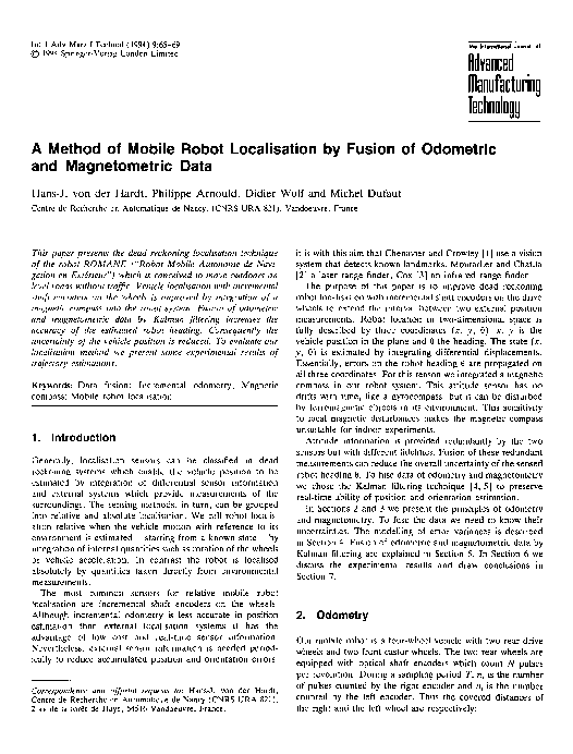 (PDF) A method of mobile robot localisation by fusion of odometric and ...