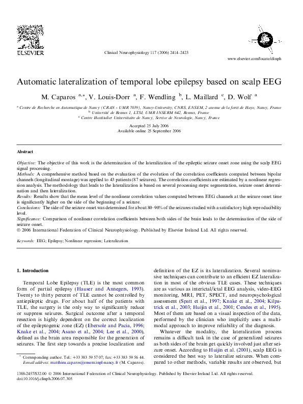(PDF) Automatic lateralization of temporal lobe epilepsy based on scalp EEG