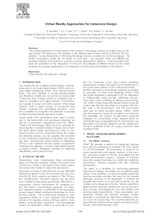 (PDF) Virtual Reality Approaches for Immersive Design